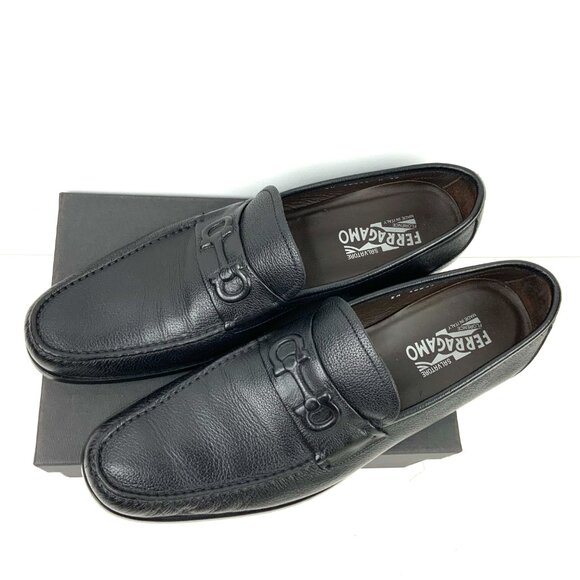SALVATORE FERRAGAMO  Faraone Embossed Black Leather Loafers Size 13D - Picture 13 of 16